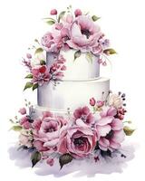 AI generated Watercolor wedding cake isolated on white background.  AI Generated photo