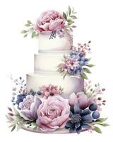 AI generated Watercolor wedding cake isolated on white background.  AI Generated photo