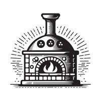 vintage hand drawn illustration logo of traditional stone pizza oven vector