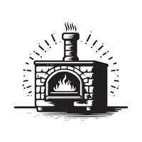 vintage hand drawn illustration logo of traditional stone pizza oven vector