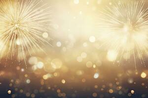 AI generated Gold Vintage Fireworks and bokeh on New Year's Eve and copy space. AI Generated photo