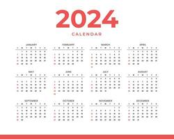 Monthly calendar template for 2024 year. Wall calendar in a minimalist style. vector