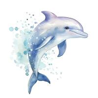 AI generated Watercolor fantasy Baby Dolphin clip art isolated white background. AI Generated photo