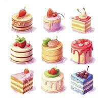 AI generated Set of Cake piece illustration on white background. AI Generated photo