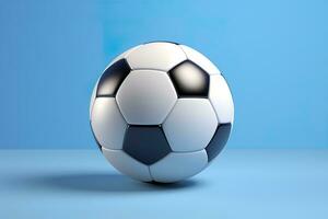 AI generated soccer ball on light blue background. Generative AI photo