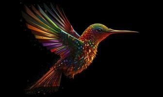 AI generated hummingbird logo with multiple colors flying through the air.  AI Generated photo