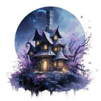 AI generated Moonlight dark themed night elf fairytale fantasy fairy house. AI Generated photo