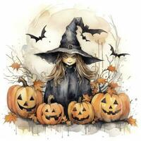 AI generated Watercolor Halloween illustration on white background. AI Generated photo