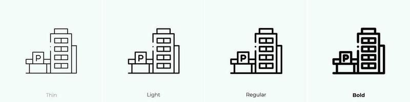 parking icon. Thin, Light, Regular And Bold style design isolated on white background vector