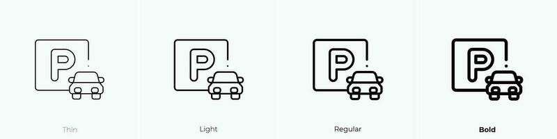 estacionamiento zona icono. delgado, luz, regular y negrita estilo diseño aislado en blanco antecedentes vector