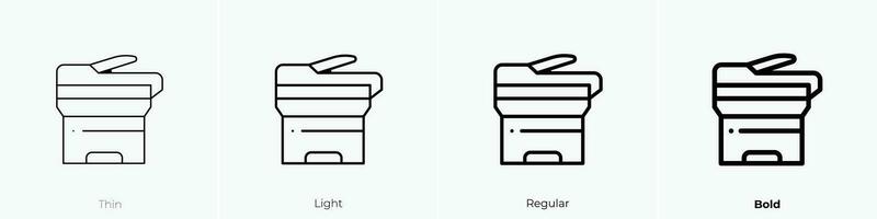 photocopier icon. Thin, Light, Regular And Bold style design isolated on white background vector