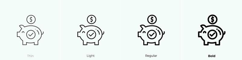 piggybank icon. Thin, Light, Regular And Bold style design isolated on white background vector