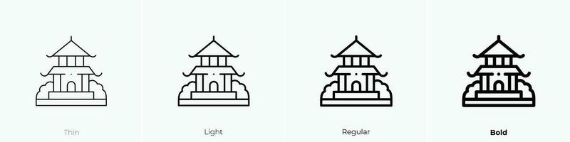 pagoda icono. delgado, luz, regular y negrita estilo diseño aislado en blanco antecedentes vector