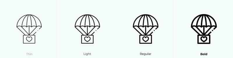 paracaídas icono. delgado, luz, regular y negrita estilo diseño aislado en blanco antecedentes vector