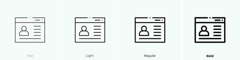 personal information icon. Thin, Light, Regular And Bold style design isolated on white background vector