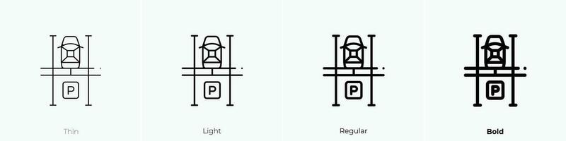 estacionamiento lote icono. delgado, luz, regular y negrita estilo diseño aislado en blanco antecedentes vector