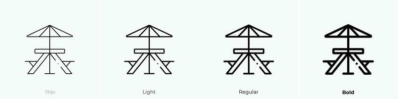 picnic table icon. Thin, Light, Regular And Bold style design isolated on white background vector