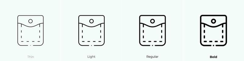 bolsillo icono. delgado, luz, regular y negrita estilo diseño aislado en blanco antecedentes vector