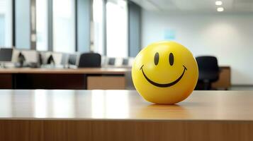 AI generated A Yellow Smiling Ball Can Promote a Positive Work Environment. Generative AI photo