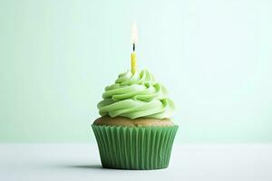 AI generated Happy Birthday Cupcake with Candle. AI Generated photo