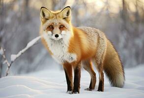 ai generado rojo zorro en pie en nieve. ai generado. foto