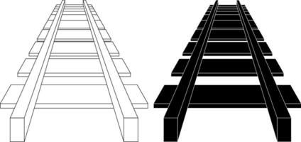 outline silhouette 3d perspective railway icon set vector