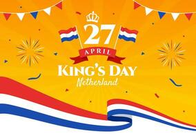 Happy Kings Netherlands Day Vector Illustration on 27 April with Waving Flags and Ribbon in King Celebration Flat Cartoon Background Design