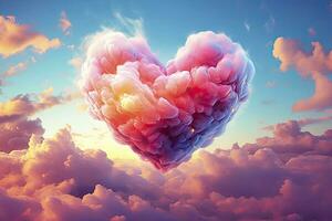 AI generated Beautiful colorful valentine's day heart in the clouds as abstract background. AI Generated photo