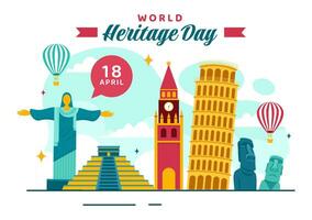 World Heritage Day Vector Illustration on 18 April for Commemorative Monuments and Sites from Various Countries in Flat Background