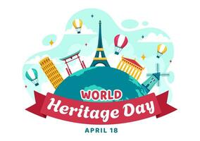 World Heritage Day Vector Illustration on 18 April for Commemorative Monuments and Sites from Various Countries in Flat Background