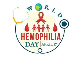 mundo hemofilia día vector ilustración en abril 17 con rojo sangrado sangre y tierra mapa para conciencia cuidado de la salud en dibujos animados antecedentes diseño
