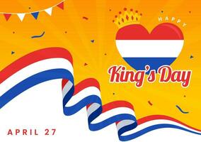 Happy Kings Netherlands Day Vector Illustration on 27 April with Waving Flags and Ribbon in King Celebration Flat Cartoon Background Design