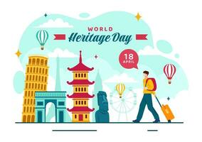 World Heritage Day Vector Illustration on 18 April for Commemorative Monuments and Sites from Various Countries in Flat Background