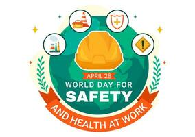 World Day for Safety and Health at Work Vector Illustration on April 28 with Mechanic Tool and Construction Helmet in Flat Cartoon Background