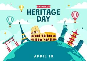 World Heritage Day Vector Illustration on 18 April for Commemorative Monuments and Sites from Various Countries in Flat Background