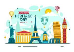 World Heritage Day Vector Illustration on 18 April for Commemorative Monuments and Sites from Various Countries in Flat Background