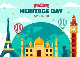 World Heritage Day Vector Illustration on 18 April for Commemorative Monuments and Sites from Various Countries in Flat Background