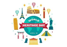 World Heritage Day Vector Illustration on 18 April for Commemorative Monuments and Sites from Various Countries in Flat Background