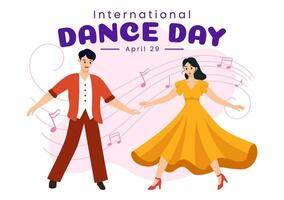 International Dance Day Vector Illustration on 29 April with Professional Dancing Performing Couple or Single at Stage in Flat Cartoon Background