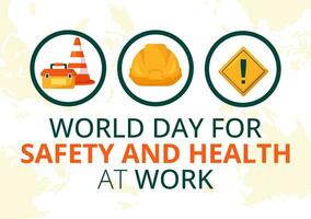 World Day for Safety and Health at Work Vector Illustration on April 28 with Mechanic Tool and Construction Helmet in Flat Cartoon Background