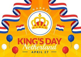 Happy Kings Netherlands Day Vector Illustration on 27 April with Waving Flags and Ribbon in King Celebration Flat Cartoon Background Design