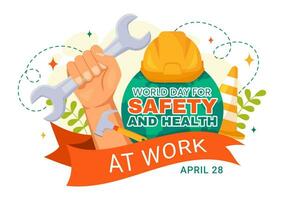 World Day for Safety and Health at Work Vector Illustration on April 28 with Mechanic Tool and Construction Helmet in Flat Cartoon Background