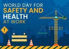 World Day for Safety and Health at Work Vector Illustration on April 28 with Mechanic Tool and Construction Helmet in Flat Cartoon Background