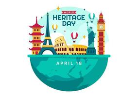 World Heritage Day Vector Illustration on 18 April for Commemorative Monuments and Sites from Various Countries in Flat Background