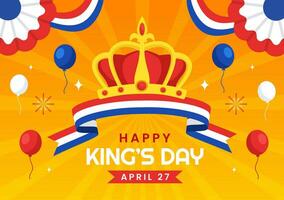 Happy Kings Netherlands Day Vector Illustration on 27 April with Waving Flags and Ribbon in King Celebration Flat Cartoon Background Design