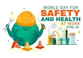 World Day for Safety and Health at Work Vector Illustration on April 28 with Mechanic Tool and Construction Helmet in Flat Cartoon Background