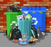 acero basura compartimiento lleno de basura. vector