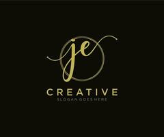 initial JE Feminine logo beauty monogram and elegant logo design, handwriting logo of initial signature, wedding, fashion, floral and botanical with creative template. vector