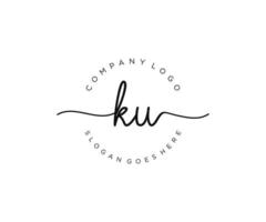 initial KU Feminine logo beauty monogram and elegant logo design, handwriting logo of initial signature, wedding, fashion, floral and botanical with creative template. vector