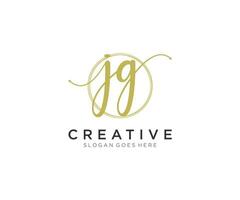 initial JG Feminine logo beauty monogram and elegant logo design, handwriting logo of initial signature, wedding, fashion, floral and botanical with creative template. vector